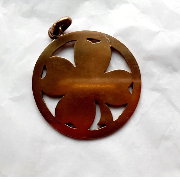 Vintage  Brown Four Leaf Clover Necklace Pendant Goodluck Charm - Picture 2 of 7